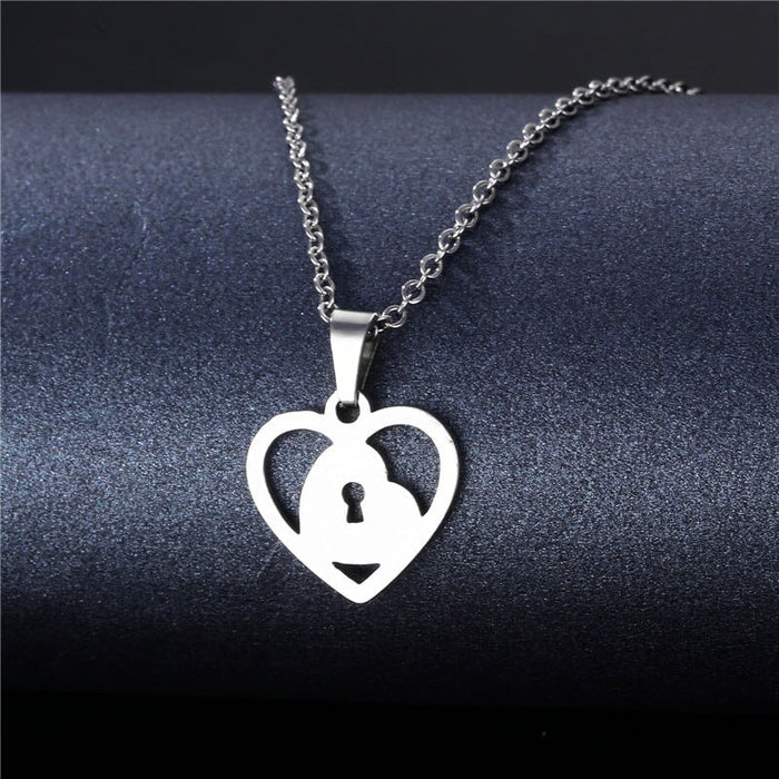 Wholesale Geometric Silver Stainless Steel Floral Heart Necklace JDC-ES-MINGM006 necklaces 敏萌 XL241 Wholesale Jewelry JoyasDeChina Joyas De China