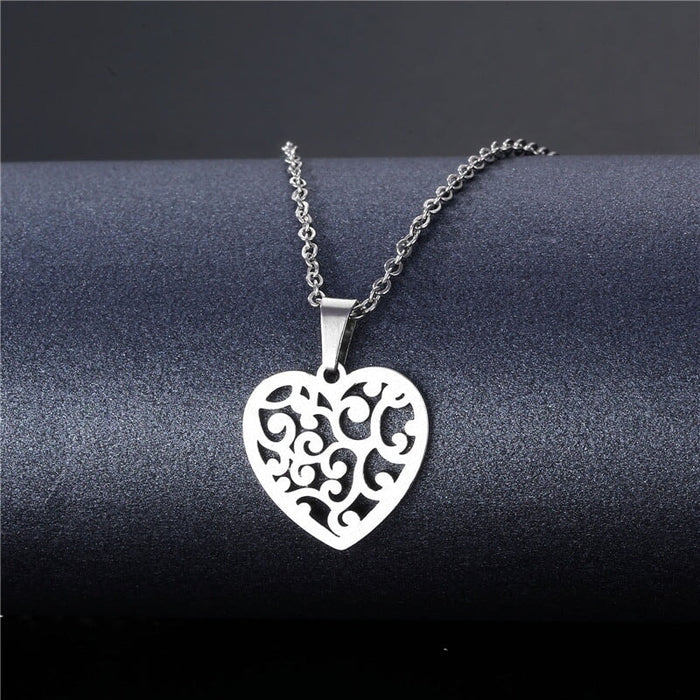 Wholesale Geometric Silver Stainless Steel Floral Heart Necklace JDC-ES-MINGM006 necklaces 敏萌 XL244 Wholesale Jewelry JoyasDeChina Joyas De China
