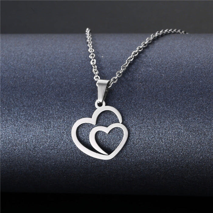 Wholesale Geometric Silver Stainless Steel Floral Heart Necklace JDC-ES-MINGM007 necklaces 敏萌 XL247 Wholesale Jewelry JoyasDeChina Joyas De China