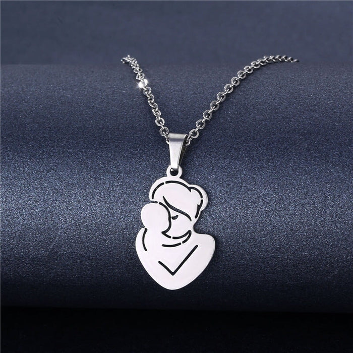 Wholesale Geometric Silver Stainless Steel Floral Heart Necklace JDC-ES-MINGM009 necklaces 敏萌 XL256 Wholesale Jewelry JoyasDeChina Joyas De China