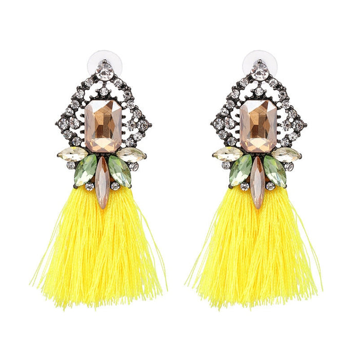 Wholesale glass tassel earrings JDC-ES-LIUM028 Earrings 榴芒 yellow Wholesale Jewelry JoyasDeChina Joyas De China