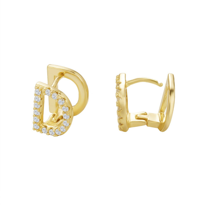 Wholesale Gold 26 Letter Zircon Stud Earrings JDC-ES-GM005 Earrings 冈麦 D gold Wholesale Jewelry JoyasDeChina Joyas De China