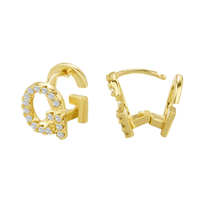 Wholesale Gold 26 Letter Zircon Stud Earrings JDC-ES-GM005 Earrings 冈麦 G gold Wholesale Jewelry JoyasDeChina Joyas De China