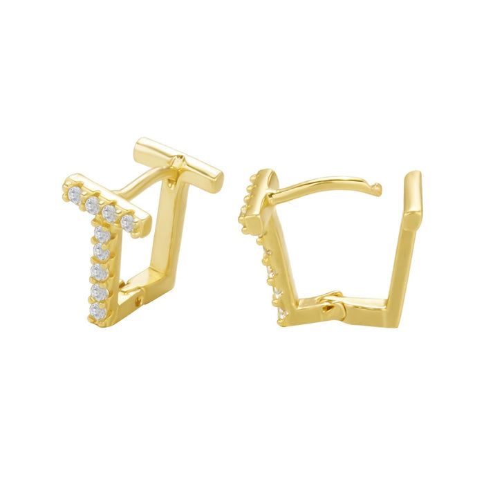 Wholesale Gold 26 Letter Zircon Stud Earrings JDC-ES-GM005 Earrings 冈麦 T gold Wholesale Jewelry JoyasDeChina Joyas De China