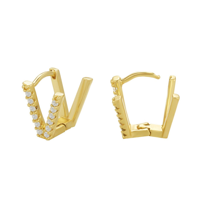Wholesale Gold 26 Letter Zircon Stud Earrings JDC-ES-GM005 Earrings 冈麦 V gold Wholesale Jewelry JoyasDeChina Joyas De China