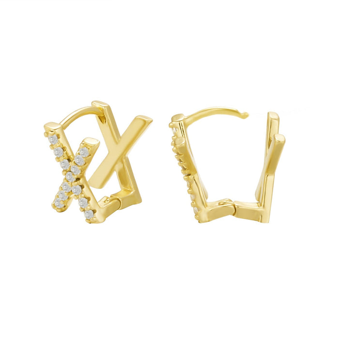 Wholesale Gold 26 Letter Zircon Stud Earrings JDC-ES-GM005 Earrings 冈麦 X gold Wholesale Jewelry JoyasDeChina Joyas De China