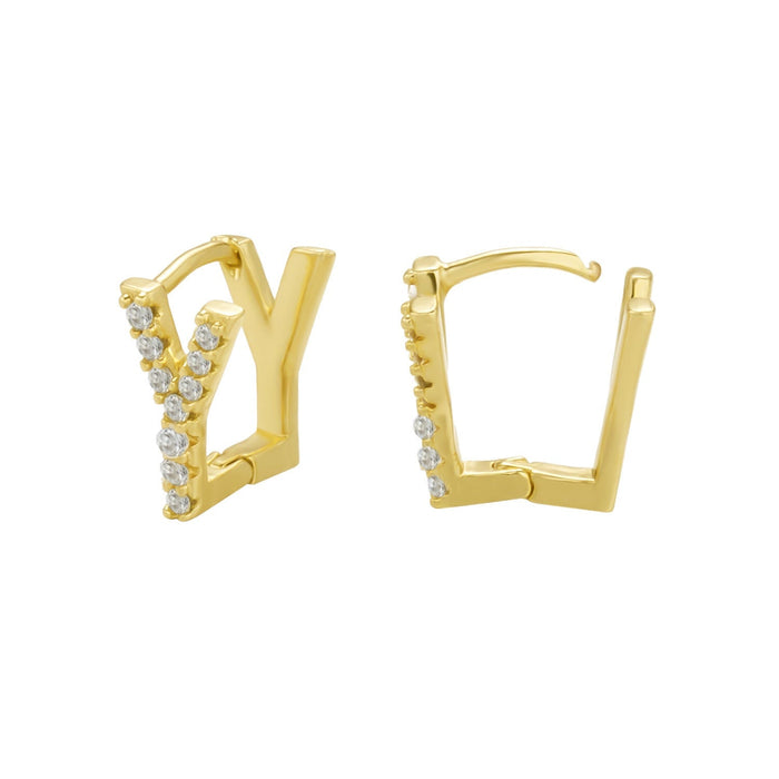 Wholesale Gold 26 Letter Zircon Stud Earrings JDC-ES-GM005 Earrings 冈麦 Ygold Wholesale Jewelry JoyasDeChina Joyas De China