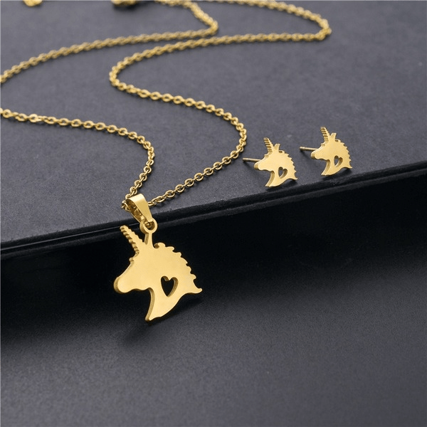 Wholesale Gold Geometric Bear Necklace Earrings Set Stainless Steel JDC-ES-MINGM010 Earrings 敏萌 Wholesale Jewelry JoyasDeChina Joyas De China