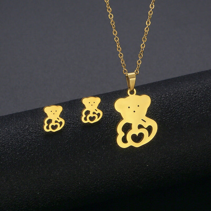 Wholesale Gold Geometric Bear Necklace Earrings Set Stainless Steel JDC-ES-MINGM010 Earrings 敏萌 TZ147 (gold) Wholesale Jewelry JoyasDeChina Joyas De China