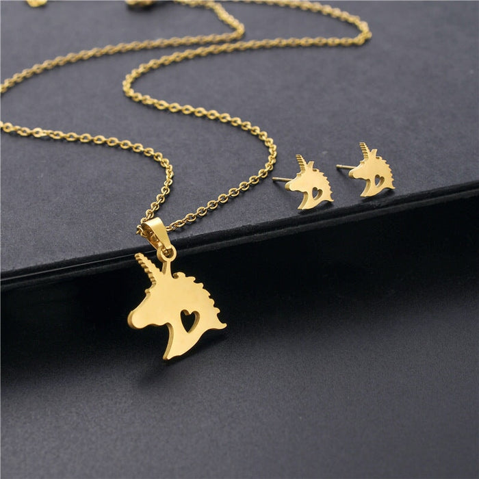 Wholesale Gold Geometric Bear Necklace Earrings Set Stainless Steel JDC-ES-MINGM010 Earrings 敏萌 TZ162 (gold) Wholesale Jewelry JoyasDeChina Joyas De China