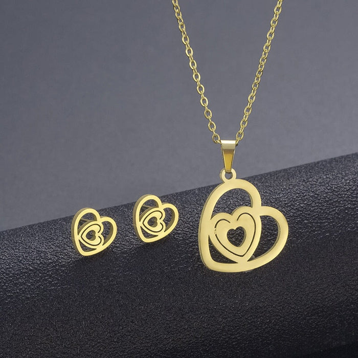 Wholesale Gold Geometric Bear Necklace Earrings Set Stainless Steel JDC-ES-MINGM010 Earrings 敏萌 TZ62 (gold) Wholesale Jewelry JoyasDeChina Joyas De China