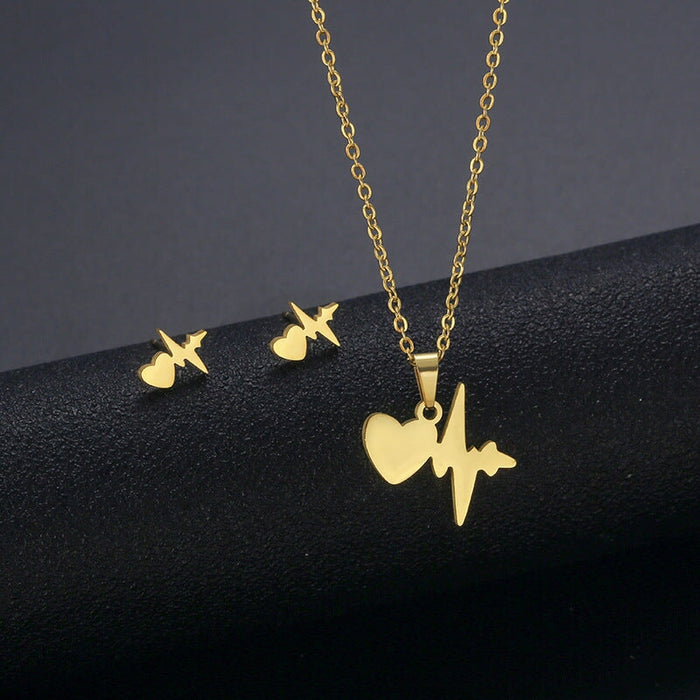 Wholesale Gold Geometric Bear Necklace Earrings Set Stainless Steel JDC-ES-MINGM011 Earrings 敏萌 Tz112 (gold) Wholesale Jewelry JoyasDeChina Joyas De China