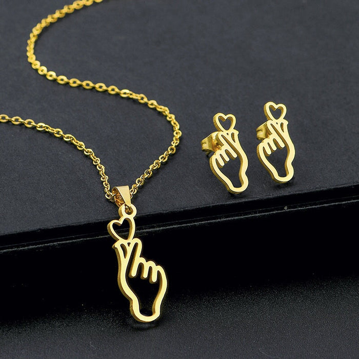 Wholesale Gold Geometric Bear Necklace Earrings Set Stainless Steel JDC-ES-MINGM013 Earrings 敏萌 Wholesale Jewelry JoyasDeChina Joyas De China