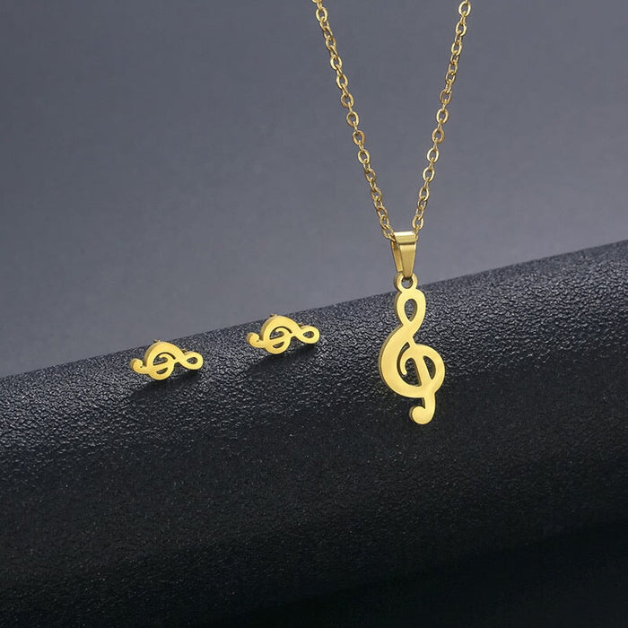 Wholesale Gold Geometric Bear Necklace Earrings Set Stainless Steel JDC-ES-MINGM013 Earrings 敏萌 TZ152 (gold) Wholesale Jewelry JoyasDeChina Joyas De China