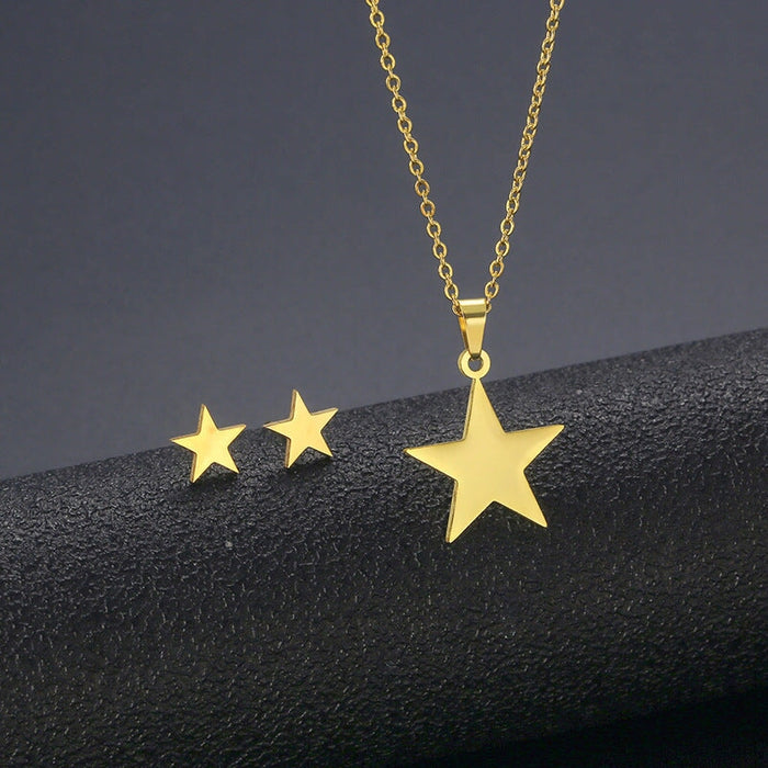 Wholesale Gold Geometric Bear Necklace Earrings Set Stainless Steel JDC-ES-MINGM014 Earrings 敏萌 TZ161 (gold) Wholesale Jewelry JoyasDeChina Joyas De China