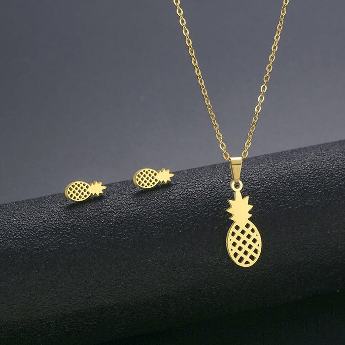 Wholesale Gold Geometric Bear Necklace Earrings Set Stainless Steel JDC-ES-MINGM014 Earrings 敏萌 TZ92 (gold) Wholesale Jewelry JoyasDeChina Joyas De China