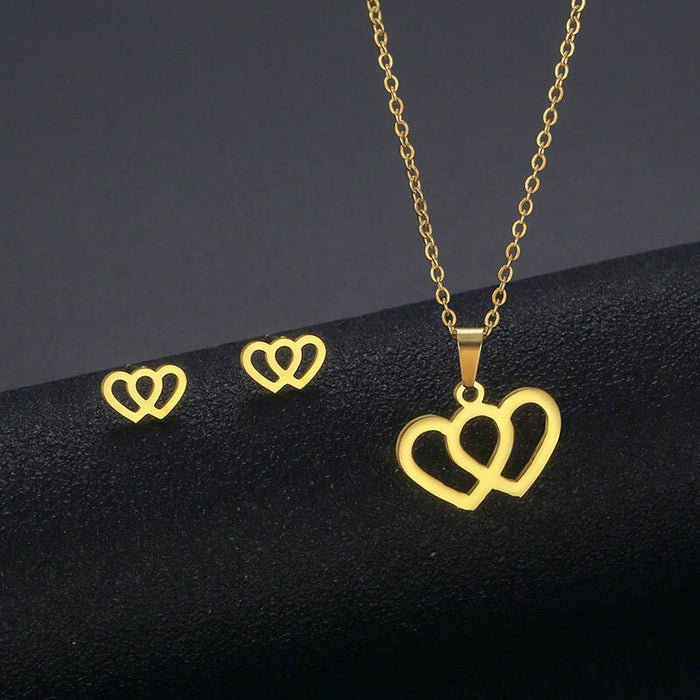 Wholesale Gold Geometric Bear Necklace Earrings Set Stainless Steel JDC-ES-MINGM015 Earrings 敏萌 TZ106 (gold) Wholesale Jewelry JoyasDeChina Joyas De China
