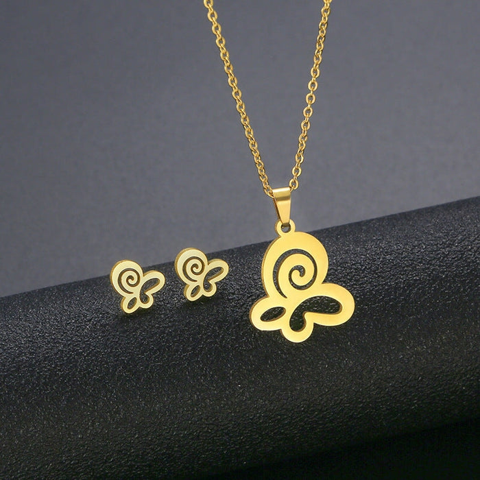 Wholesale Gold Geometric Bear Necklace Earrings Set Stainless Steel JDC-ES-MINGM016 Earrings 敏萌 Wholesale Jewelry JoyasDeChina Joyas De China