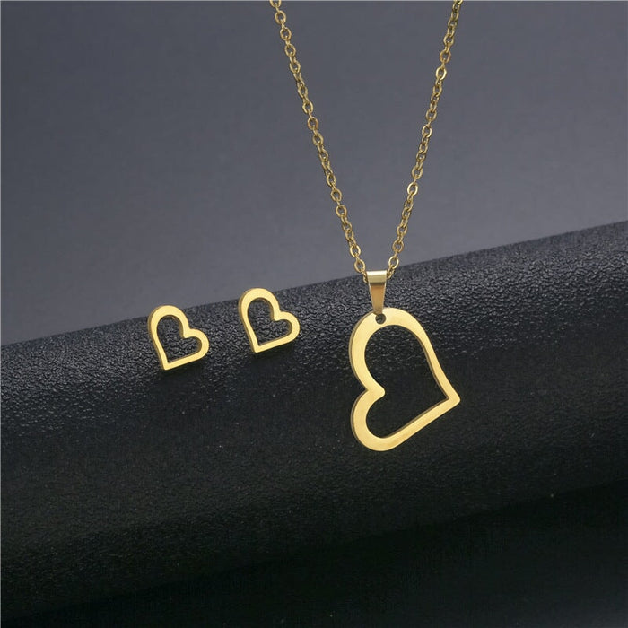 Wholesale Gold Geometric Bear Necklace Earrings Set Stainless Steel JDC-ES-MINGM016 Earrings 敏萌 TZ114 (gold) Wholesale Jewelry JoyasDeChina Joyas De China