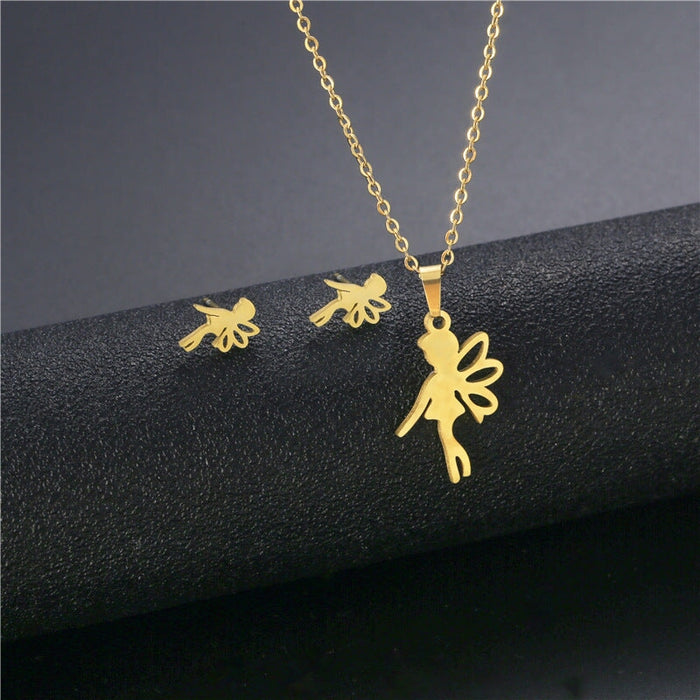 Wholesale Gold Geometric Bear Necklace Earrings Set Stainless Steel JDC-ES-MINGM016 Earrings 敏萌 TZ124 (gold) Wholesale Jewelry JoyasDeChina Joyas De China