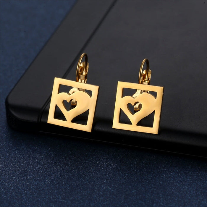 Wholesale Gold Heart Geometric Stainless Steel Earrings JDC-ES-MINGM021 Earrings 敏萌 Wholesale Jewelry JoyasDeChina Joyas De China