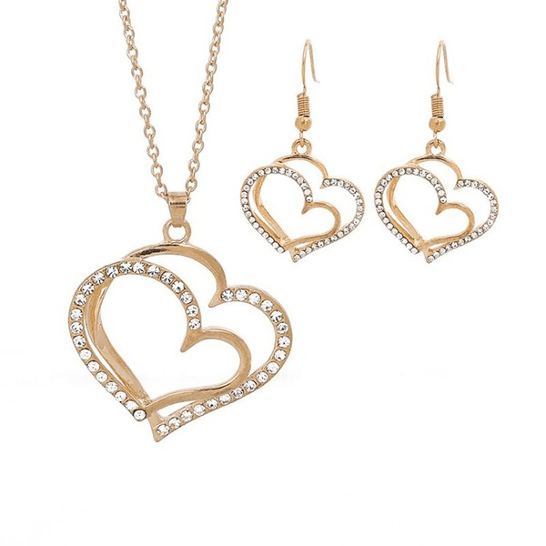 Wholesale Gold Love Peach Heart Earrings Necklace SetJDC-ES-Hany003 Earrings 韩萸 Wholesale Jewelry JoyasDeChina Joyas De China