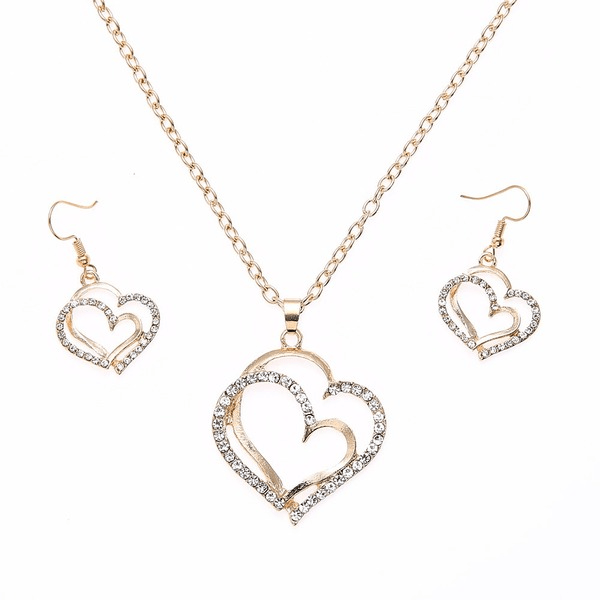 Wholesale Gold Love Peach Heart Earrings Necklace SetJDC-ES-Hany003 Earrings 韩萸 Wholesale Jewelry JoyasDeChina Joyas De China
