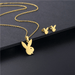 Wholesale Gold Rabbit Stainless Steel Necklace Stud Earrings Set JDC-ES-MINGM003 Earrings 敏萌 Wholesale Jewelry JoyasDeChina Joyas De China