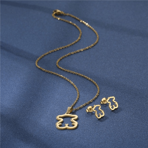 Wholesale Gold Stainless Steel Love Bear Necklace Earrings JDC-ES-MINGM001 Earrings 敏萌 Wholesale Jewelry JoyasDeChina Joyas De China