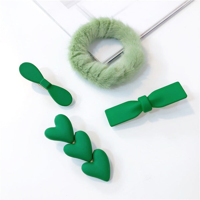 Wholesale Green Bow Plastic Resin Hair Clip Hair Rope JDC-HC-Jiax007 Hair Clips 佳芯 2721 set Wholesale Jewelry JoyasDeChina Joyas De China