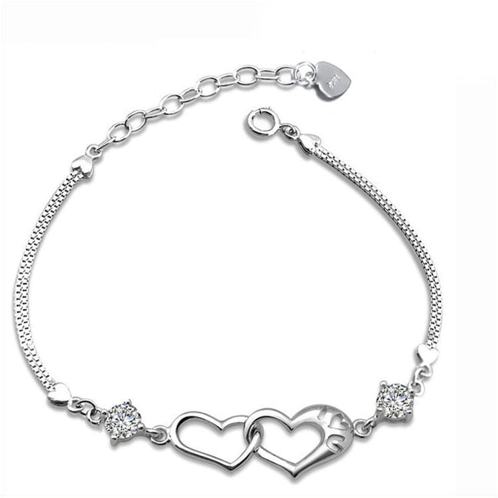 Wholesale Heart Connected 925 Sterling Silver Copper Rhinestone Bracelet JDC-BT-Ffei001 Bracelet 菲菲 Wholesale Jewelry JoyasDeChina Joyas De China