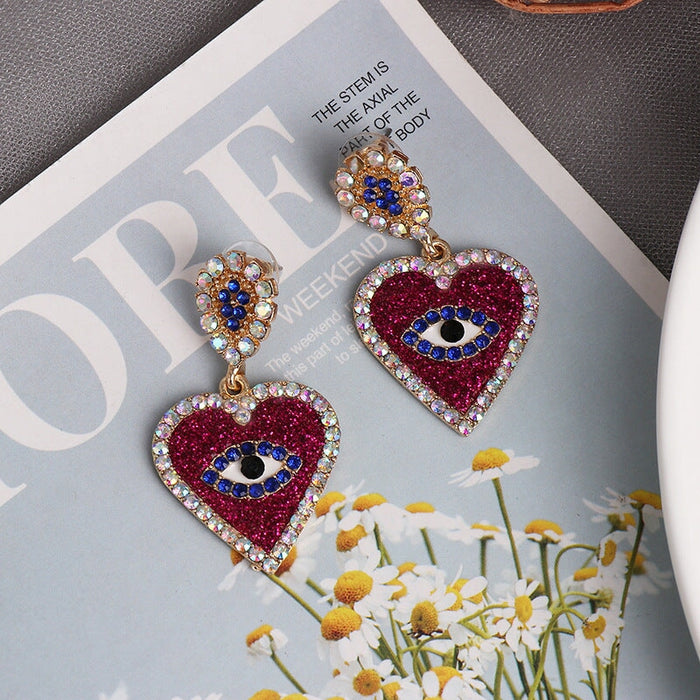 Wholesale heart set crystal metal earrings JDC-ES-LIUM021 Earrings 榴芒 Wholesale Jewelry JoyasDeChina Joyas De China