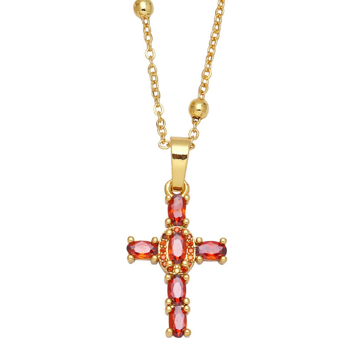 Wholesale Hip Hop Cross Zircon Copper Plated 18k Gold Necklace JDC-NE-AS421 Necklaces 翱昇 red Wholesale Jewelry JoyasDeChina Joyas De China