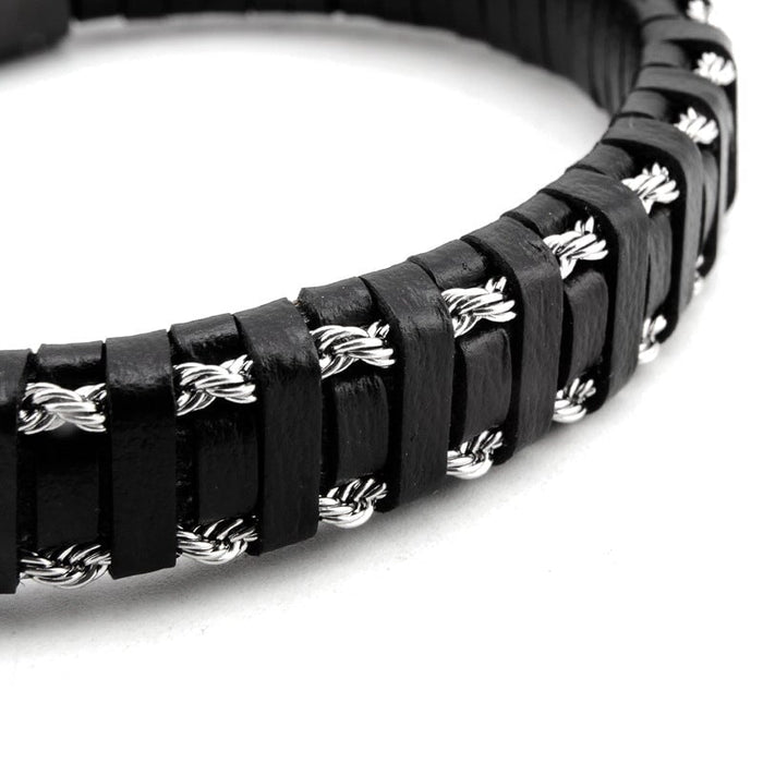 Wholesale Hip Hop Leather Stainless Steel Chain Men Bracelet JDC-BT-Yixin004 Bracelet 壹芯 Wholesale Jewelry JoyasDeChina Joyas De China