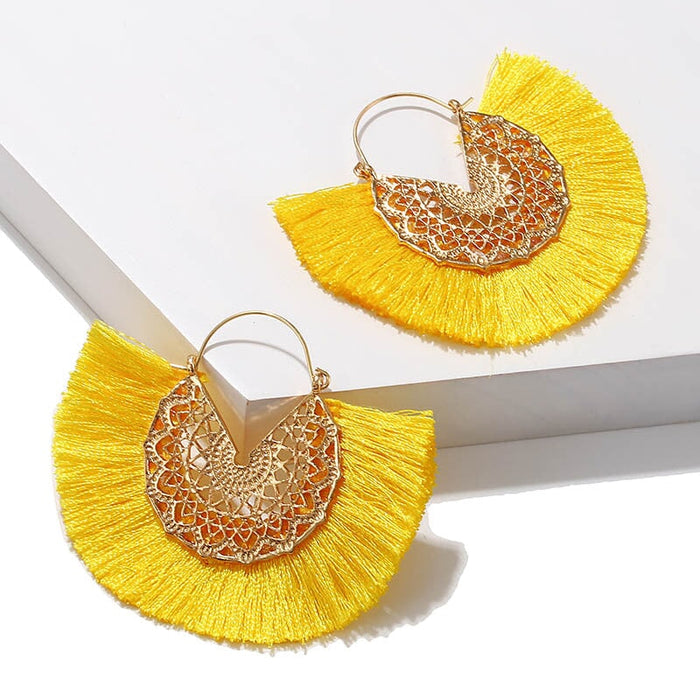 Wholesale hollow fan-shaped tassel stud JDC-NE-b137 earrings JoyasDeChina Yellow Wholesale Jewelry JoyasDeChina Joyas De China