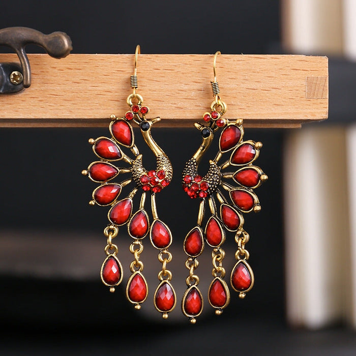 Wholesale Hollow Long Rhinestone Metal Alloy Earrings JDC-ES-Daiq009 Earrings 黛茜 DC1674-1 red Wholesale Jewelry JoyasDeChina Joyas De China