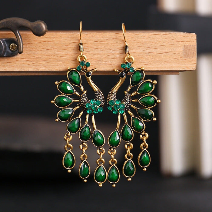 Wholesale Hollow Long Rhinestone Metal Alloy Earrings JDC-ES-Daiq009 Earrings 黛茜 DC1674-3 green Wholesale Jewelry JoyasDeChina Joyas De China