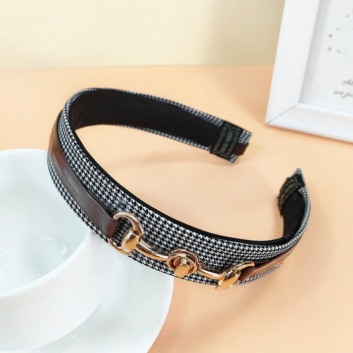 Wholesale Houndstooth Fabric Alloy PU Leather Headband (F)JDC-HD-O377 Headband 潮炫 Wholesale Jewelry JoyasDeChina Joyas De China