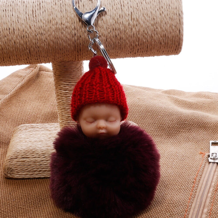 Wholesale imitation otter rabbit hair sleep doll keychain JDC-KC-QiShi007 Keychains 奇释 Purplish red / Wholesale Jewelry JoyasDeChina Joyas De China