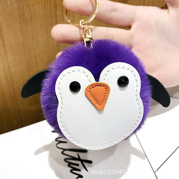 Wholesale Imitation Rabbit Fur TPU Leather Penguin Hair Ball Pendant Pom Pom Keychain JDC-KC-FRun001 Keychains 飞润 dark purple OPP Wholesale Jewelry JoyasDeChina Joyas De China