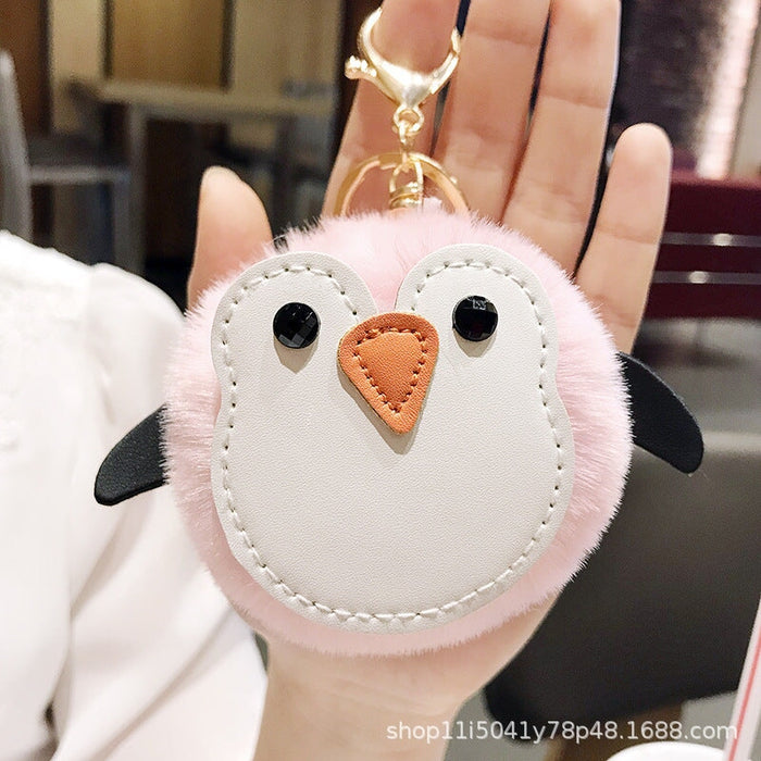 Wholesale Imitation Rabbit Fur TPU Leather Penguin Hair Ball Pendant Pom Pom Keychain JDC-KC-FRun001 Keychains 飞润 pink OPP Wholesale Jewelry JoyasDeChina Joyas De China