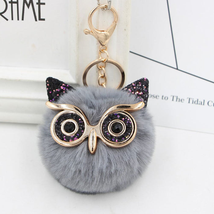 Wholesale Imitation Rex Rabbit Fur Big Eyes Sequined Owl Fur Ball Pom Pom Keychain JDC-KC-Zuge012 Keychains 祖格 Wholesale Jewelry JoyasDeChina Joyas De China