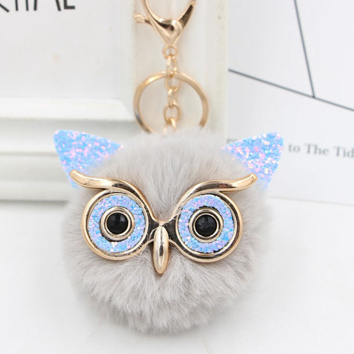 Wholesale Imitation Rex Rabbit Fur Big Eyes Sequined Owl Fur Ball Pom Pom Keychain JDC-KC-Zuge012 Keychains 祖格 Wholesale Jewelry JoyasDeChina Joyas De China