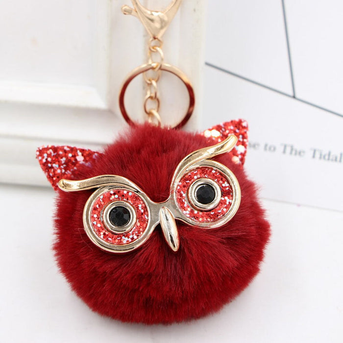 Wholesale Imitation Rex Rabbit Fur Big Eyes Sequined Owl Fur Ball Pom Pom Keychain JDC-KC-Zuge012 Keychains 祖格 Wholesale Jewelry JoyasDeChina Joyas De China