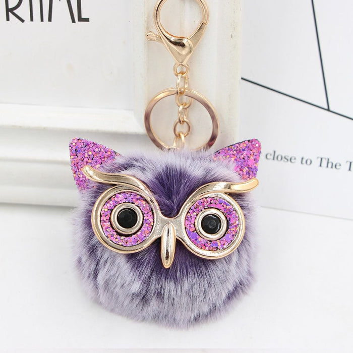 Wholesale Imitation Rex Rabbit Fur Big Eyes Sequined Owl Fur Ball Pom Pom Keychain JDC-KC-Zuge012 Keychains 祖格 Wholesale Jewelry JoyasDeChina Joyas De China