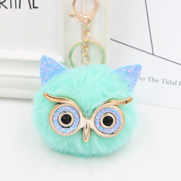 Wholesale Imitation Rex Rabbit Fur Big Eyes Sequined Owl Fur Ball Pom Pom Keychain JDC-KC-Zuge012 Keychains 祖格 Wholesale Jewelry JoyasDeChina Joyas De China