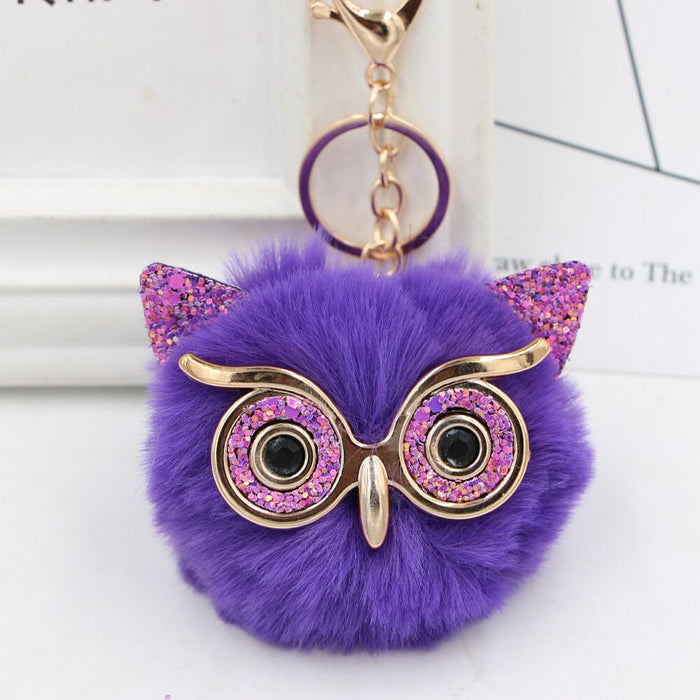 Wholesale Imitation Rex Rabbit Fur Big Eyes Sequined Owl Fur Ball Pom Pom Keychain JDC-KC-Zuge012 Keychains 祖格 Wholesale Jewelry JoyasDeChina Joyas De China