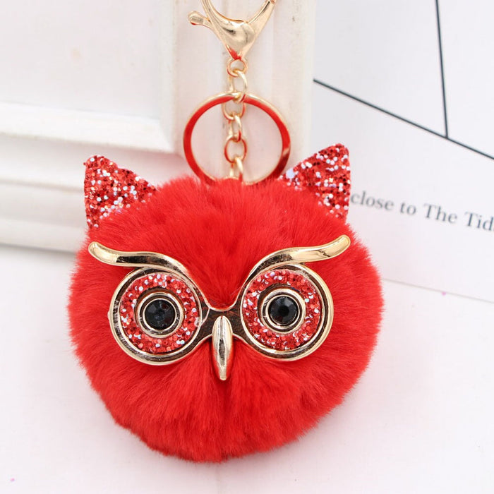 Wholesale Imitation Rex Rabbit Fur Big Eyes Sequined Owl Fur Ball Pom Pom Keychain JDC-KC-Zuge012 Keychains 祖格 Wholesale Jewelry JoyasDeChina Joyas De China