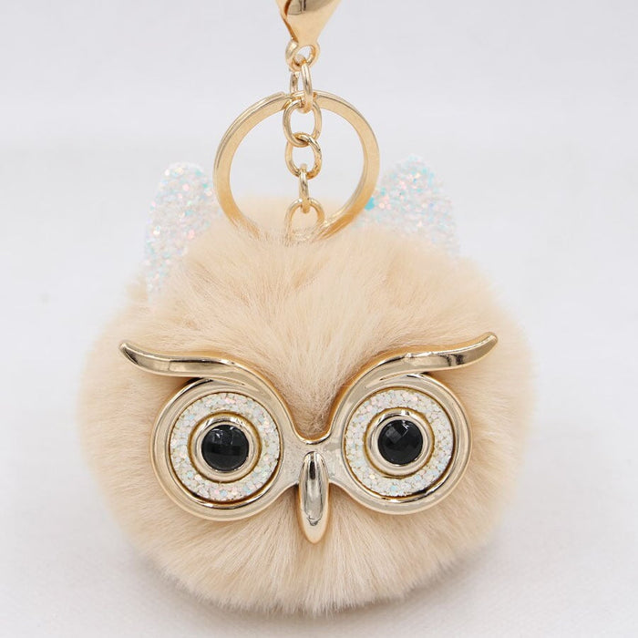 Wholesale Imitation Rex Rabbit Fur Big Eyes Sequined Owl Fur Ball Pom Pom Keychain JDC-KC-Zuge012 Keychains 祖格 Wholesale Jewelry JoyasDeChina Joyas De China