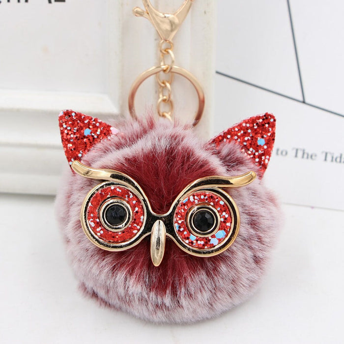 Wholesale Imitation Rex Rabbit Fur Big Eyes Sequined Owl Fur Ball Pom Pom Keychain JDC-KC-Zuge012 Keychains 祖格 Two-tone wine red-red / Wholesale Jewelry JoyasDeChina Joyas De China